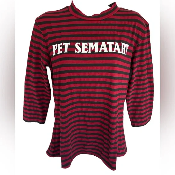 SOLD - Vixen by Micheline Pitt Pet Sematary Shirt Red and Black Striped - XL - Picture 1 of 2